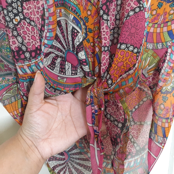 Multicolor Bright Funky Sheer Top Coverup - Picture 4 of 5